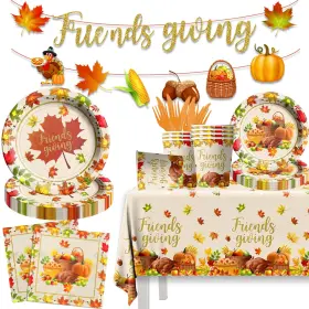 Hakoti 762704569787 Friends Giving Party Decorations 142pcs Fall Tableware Includes Paper Plates