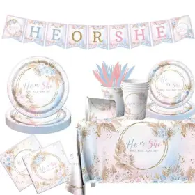 Hakoti 770642451699 Gender Reveal Party Supplies142pcs Plates And Napkins Tablecloth B