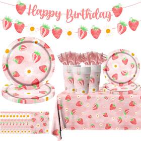 Hakoti 772093975168 Strawberry Party Decorations - Themed Birthday Tableware Disposable P