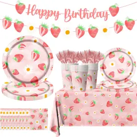 Hakoti 772093975168 Strawberry Party Decorations - Themed Birthday Tableware Disposable P