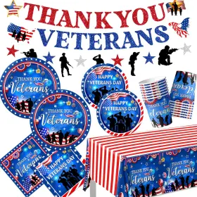 Nifestyle-95 Hakoti Veterans Day Decorations Tableware 142pcs Happy Veteran Incl
