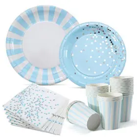 Halema 745672326392 Plates And Napkins Set For Boys Birthday Baby Shower Service 24 Guests 104pcs Bl