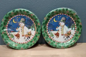 Hallmark 015012044348 Vintage Mary Engelbreit Snowman Holiday Paper Plates Usa Nos Rare Htf