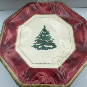 Hallmark 048419657668 Vintage Christmas Tree Dessert Paper Plates 8ct 7in Octagon Set Of 3
