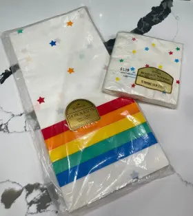 Hallmark 052715127737 Vintage Stars Rainbow Tablecloth And Napkins 80 S Retro