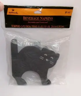 07186 Hallmark Vtg Black Cat Shaped Napkins 3 Ply 9x9 New Old Stock 16 Count Rare Nos