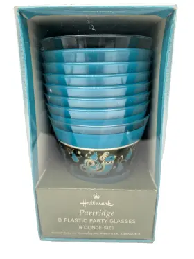 139xdc6-4 Hallmark 1970s Partridge 8 Oz Plastic Party Glasses Count New Nip Vintage