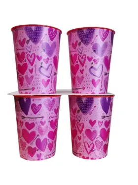 1dcl1665 Hallmark Valentines Day 16oz 4pk Plastic Party Cups Hearts - Love