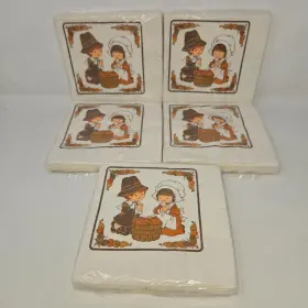 65tnk Hallmark Thanksgiving Luncheon Napkins Vintage 75 5 Packs 2-4
