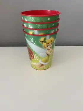 Hallmark 726528306539 4 Disney Tinkerbell Christmas Plastic Drink Cups New 16 Ounces