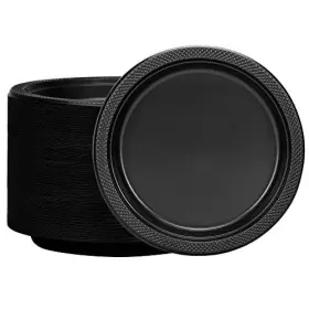 Hanna K. Signature Collection 763615810906 Black Plastic Plates 9 Inch - 50 Count Solid Round Party For