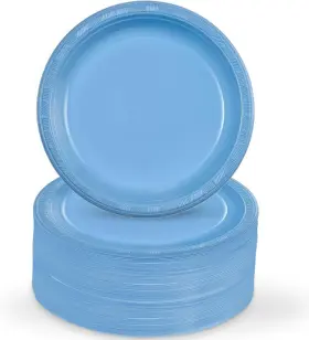 Hanna K. Signature Collection 789246961404 Light Blue Solid Color Plastic Premium Heavy Weight Appetizer Plate 7 Inch 50 C