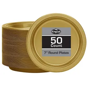 Hanna K. Signature Collection 791769421129 Kingzak Gold Solid Color Premium Heavy Weight Plastic Appetizer Plate 7 Inch 50 C