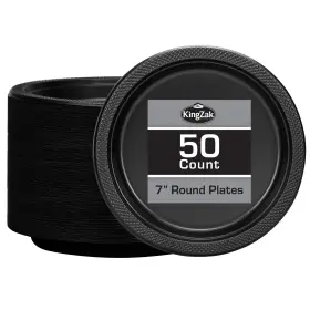 81070 Hanna K. Signature Collection Black Plastic Plates 7 Inch - 50 Count Solid Round