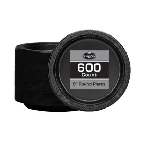 81090 Hanna K. Signature Collection Black Plastic Plates 9 Inch - 600 Count Solid Ro