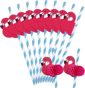 Hansgo 632096618748 50pcs Flamingo Straws Paper Drinking For Tropical Luau Pool Par
