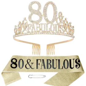 Hapdoo 784099737114 80th Birthday Sash And Tiara For Women 80 Fabulous Decorations Gift Set