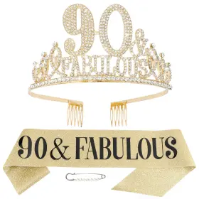 M13mef6807 Hapdoo 90th Birthday Decorations Sash And Tiara For Women Happy