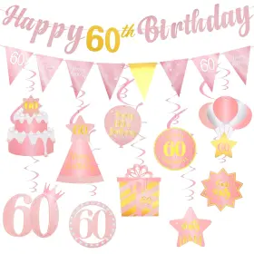 M13myy0991 Hapdoo 60th Birthday Decorations Set For Women - Rose Gold Happy Banne