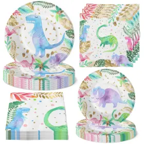 Hapibidesign 702103450613 Girls Dinosaur Party Plates And Napkins - Pink Birthday Suppli