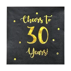 Happy Palace 638623387705 Cheers To 30 Years Cocktail Napkins 50 Pack Black 5x5 Inch 3-ply Party Decor