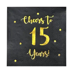 Hp-ct15yn-pl Happy Palace 50 Pcs Black Cheers To 15 Years Cocktail 3ply Napkins Decor 5x5 Inch