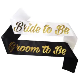 Haprty 765664529594 Bride To Be And Groom Sash 2 Pieces White Black Bachelorette F