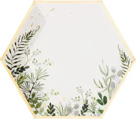 Harlow & Grey 703355627068 Secret Garden - Gold Foil And Botanicals On White Large 10.5 Inch Paper Plates