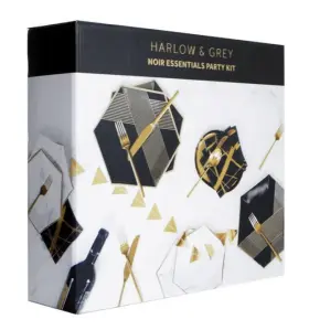 Harlow & Grey 799040211483 And Noir Essentials Party Kit - Black Gold Tableware Serves 16