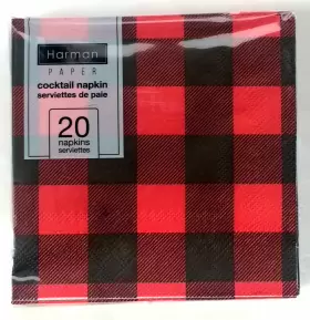 Harman 620104337545 Buffalo Check Napkins Beverage Cocktail 3 Ply Paper 20 Ct Red Black