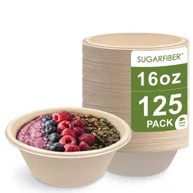 Bgsb126 Harvest Pack Gourmet Showcase 125 Countharvest 16oz Pfas Free Round Paper Bowls Compostable Heavyduty E