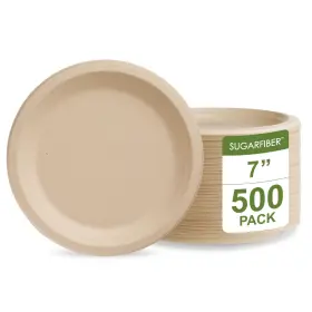 Bgsp108-500 Harvest Pack Gourmet Showcase 500 Count 7inch Round Disposable Compostable Paper Plates 7 Inch Heavyduty Nat