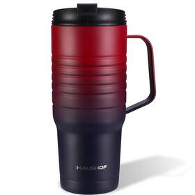 Haushof 820909688082 24 Oz Travel Mug With Handle Stainless Fluid Ounces Dark Rainbow