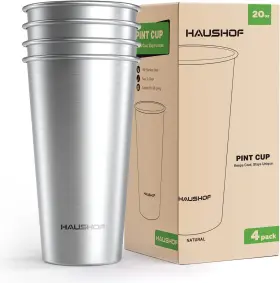 Haushof 820909775348 Pint Cup 20 Oz Stainless Steel Cups Stackable Metal Silver
