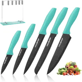 Hh21133 Haushof Kitchen Knife Set 5 Pcs Sets With Arcylic Block Teflon Green