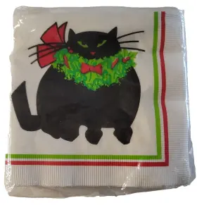 Bkr657 Haut Papier Sitting Fat Black Kitty Cat Beverage Napkins 30 Piece 10 Inch Xmas
