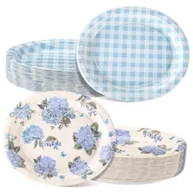 Yof-havawish-1841 Havawish Pcs Spring Easter Blue Oval Paper Plates Heavy Duty 10 Inch 100 Hydrangea