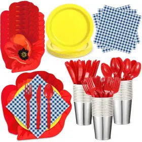 Yof-havawish-1980 Havawish 194 Pcs Wizard Party Supplies Paper Plate Cup Poppy Flower Placemat Napkin Ha