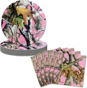 Havercamp 313110277218 Pink Hunting Camo Party Supplies For 16 Guests Includes Ea. 7 Inch Pla