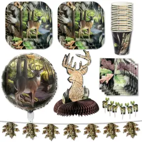 Havercamp 654082000047 Hunting Camo Buck Deluxe Party Pack For 16 Guests Kit Has Ea. 9in Square