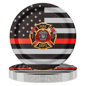 Havercamp 654082003581 Firefighter-thin Red Line 9 Inch Plates 24 Pack Lg. Dinner In The Of