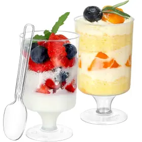Hawhawtoys 754933324961 60 Pack 3 Oz Mini Dessert Cups Disposable Appetizer Cup Goblet Pedestal Clear