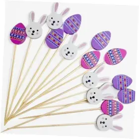 Hbkslf651 Hbkslf6441 100 Pcs Easter Cocktail Picks Egg Bamboo Skewers Rabbit Toothpicks For