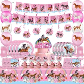 Hccbm 727219491398 Pink Horse Birthday Party Supplieswild Theme Decorations And Tableware Se
