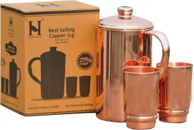 Healthgoodsin 652827821865 - Pure Copper Water Jug Pitcher With 2 Tumblers