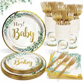 Us072-greenp Heboland Sage Green Baby Shower Decorations Neutral Plates Set For 25 Guests 125 Pieces O