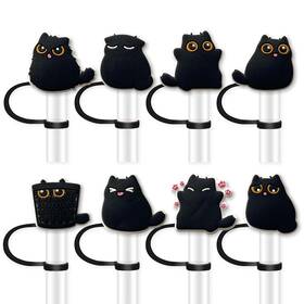 Hedbitoyo 793141804339 8pcs Black Cat Straw Cover For Stanley 10mm Silicone Topper Cov
