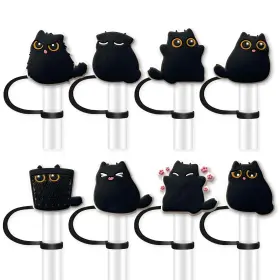 Hedbitoyo 793141804339 8pcs Black Cat Straw Cover For Stanley 10mm Silicone Topper Cov