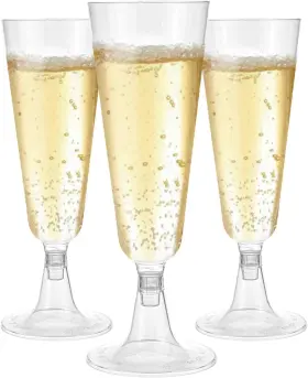 Hedume 705353105845 Champagne Flutes Disposable Clear Plastic Glasses Toasting Flute Set Party
