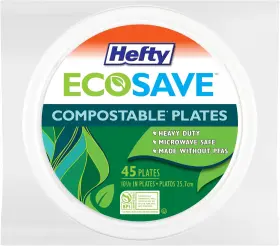 00d70045 Hefty Ecosave Compostable Paper Plates 10-1/8 Inch 45 Count